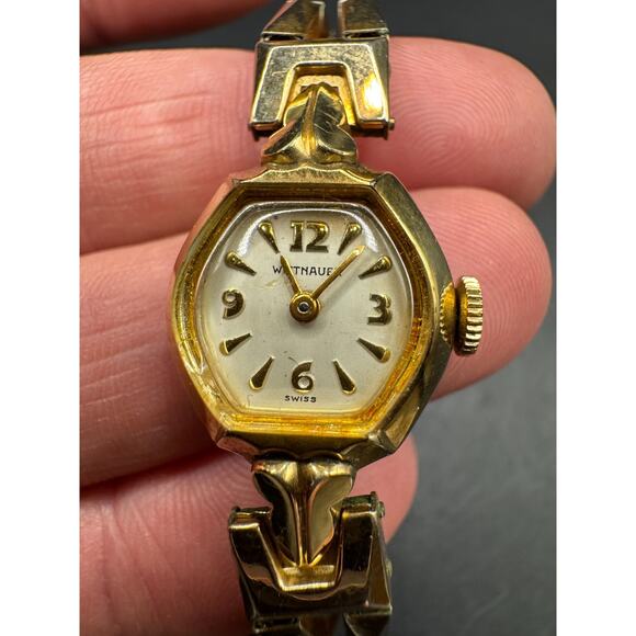Vtg Wittnauer Art Deco Gold Filled Mechanical Swiss Watch 15.5mm Rare Band main image 8